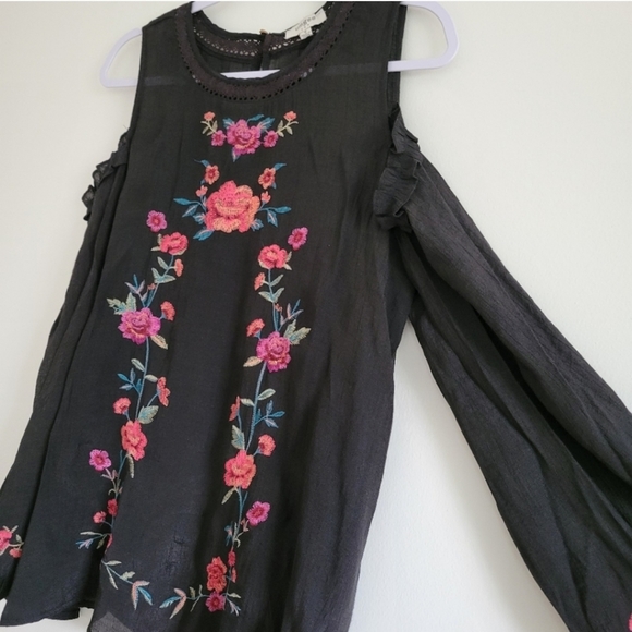 UMGEE Floral Embroidered Gauze Cotton Cold Sleeve Sheer Blouse Top S - Picture 4 of 9